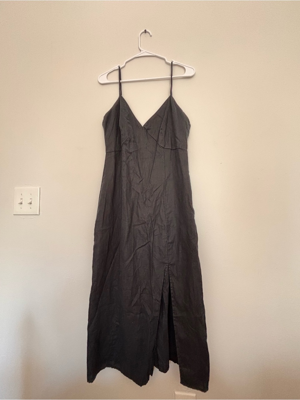 Mango Black Slip Midi Dress with Front Slit linen
